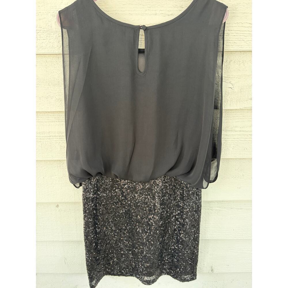 MM Couture Black Sequin Cocktail Dress Size S Sleeveless Chiffon Blouson Party D - Picture 2 of 7